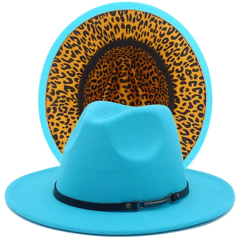 Vintage Fedora Hut Mit Breiter Krempe Und Leopardenmuster-Futter Baumwolle Polyester Jazz-Hut Mit Gürtelschnalle Für Damen Herren
