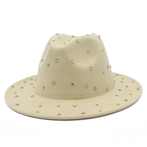 Women Rhinestone Fedora Hat Sparkling Wide Brim Jazz Hat For Party Wedding Elegant Polyester Cotton Blend Hat