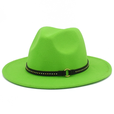 Cappello Fedora Vintage Tesa Larga Per Uomo Donna Decorazione Cintura In Pelle Rivetti In Metallo In Feltro Di Lana Jazz