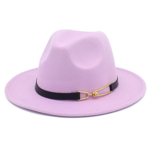 Classic Fedora Hat For Women Men Polyester Cotton Blend Wide Brim Jazz Hat With Belt Buckle Winter Warm Retro Party Hat