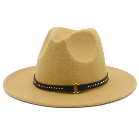 Cappello Fedora Vintage Tesa Larga Per Uomo Donna Decorazione Cintura In Pelle Rivetti In Metallo In Feltro Di Lana Jazz