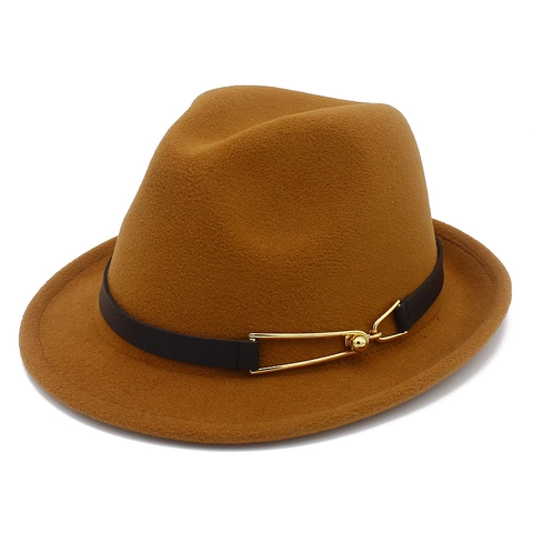Classic Woolen Fedora Hat For Men Women Vintage British Style Felt Jazz Hat With Belt Metal Buckle Fall Winter Warm Panama Cap