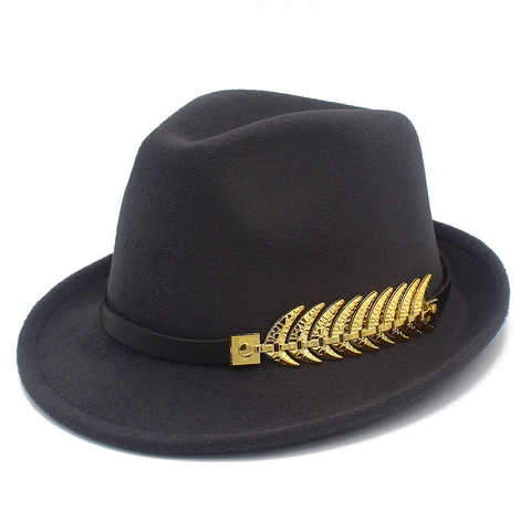 Vintage British Style Fedora Hat For Men Women Gold Metal Leaf Decor Polyester Cotton Blend Jazz Hat Performance Party Wear