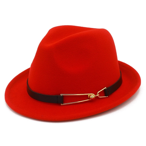 Classic Woolen Fedora Hat For Men Women Vintage British Style Felt Jazz Hat With Belt Metal Buckle Fall Winter Warm Panama Cap