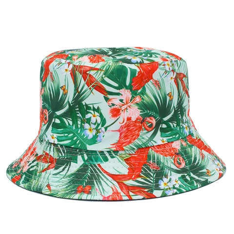 Wende-Design Tropisch Flamingo Druck Anglerhut Damen Herren Baumwolle Sommer Sonnenschutz Faltbar Strand Fischerhut Urlaub Outdoor