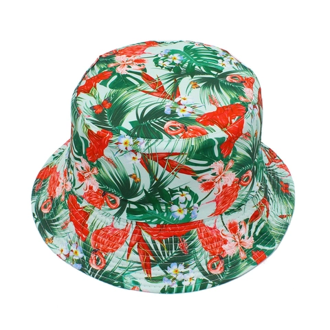 Wende-Design Tropisch Flamingo Druck Anglerhut Damen Herren Baumwolle Sommer Sonnenschutz Faltbar Strand Fischerhut Urlaub Outdoor