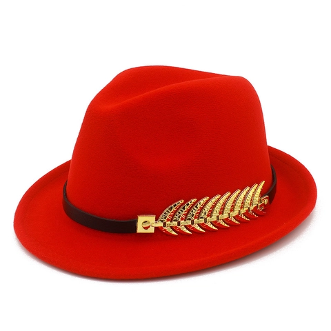 Vintage British Style Fedora Hat For Men Women Gold Metal Leaf Decor Polyester Cotton Blend Jazz Hat Performance Party Wear