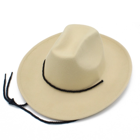 Unisex Wide Brim Western Cowboy Hat Fedora With Adjustable Windproof Drawstring Cotton Blend Outdoor Sun Shade Jazz Cap