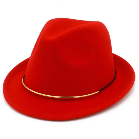 Fashion Woolen Fedora Hat With Gold Metal Curved Tube Black Rope Decor Autumn Winter Warm Jazz Hat For Women Men