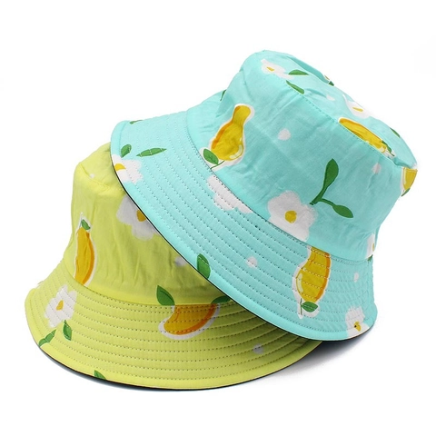 Cappello a Secchiello da Donna in Cotone Double Face Fresco Stampa Floreale Mango Protezione Solare Traspirante Mare