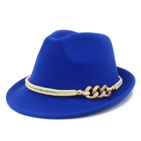 Vintage Wool Felt Fedora Hat For Men Women Wide Brim Jazz Hat With Braided Rope Gold Chain Panama Cap Autumn Winter Fashion