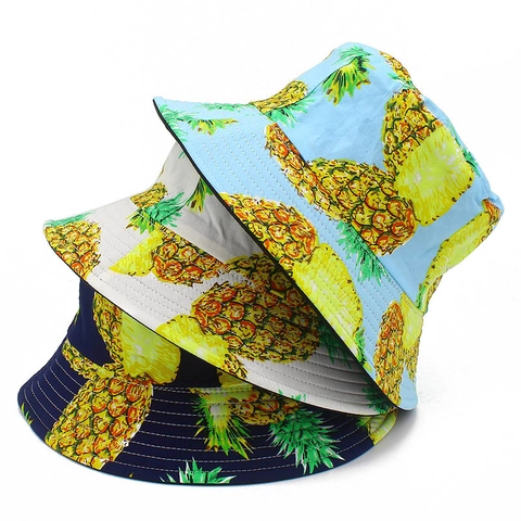 Chapeau Bob En Coton À Imprimé Ananas Pour Femmes Hommes Protection Solaire Pliable Été Plage Voyage Style Tropical