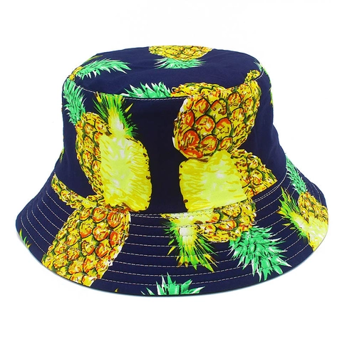Chapeau Bob En Coton À Imprimé Ananas Pour Femmes Hommes Protection Solaire Pliable Été Plage Voyage Style Tropical