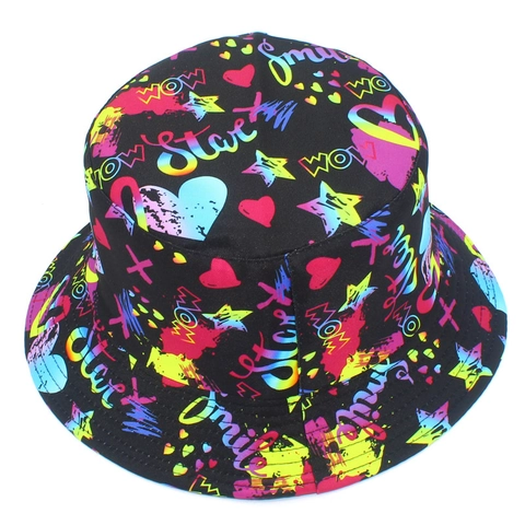 Streetwear Graffiti Fischerhut Baumwollmischung Neon Buchstabe Stern Druck Sonnenschutz Sonnenhut Für Herren Damen Casual Hut