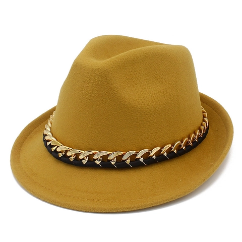 Vintage Wollmischung Fedora Hut Mit Goldener Kettendekoration Warm Winddicht Jazzhut Für Herbst Winter Reise Unisex Accessoires