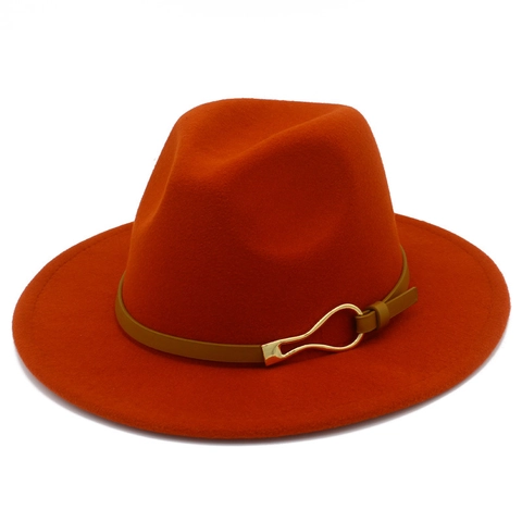 Vintage Wide Brim Fedora Hat Men Women Cotton Polyester Blend Jazz Hat Leather Strap Gold Buckle Solid Color Party Travel