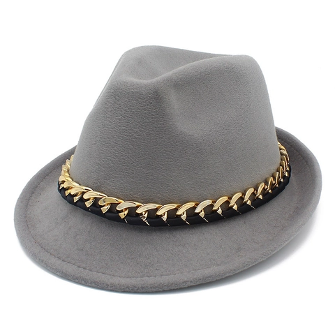 Vintage Wollmischung Fedora Hut Mit Goldener Kettendekoration Warm Winddicht Jazzhut Für Herbst Winter Reise Unisex Accessoires
