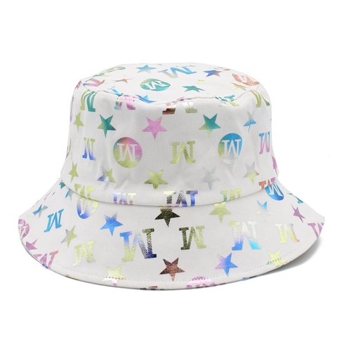 Cappello Alla Pescatora Casual In Cotone Da Donna Con Stampa Laser Olografica A Stella E Alfabeto Protezione Solare Per Esterni