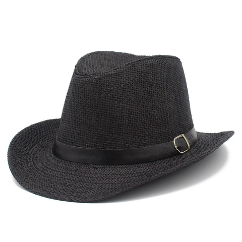 Chapeau Fedora en Paille de Papier Unisexe Large Bord Western Cowboy Chapeau de Soleil Avec Boucle de Ceinture Jazz Plage Panama