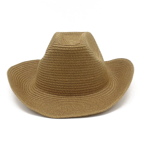 Cappello di Paglia da Cowboy Occidentale Intrecciato a Tesa Curva Protezione Solare Spiaggia Estivo per Uomo Donna Outdoor Viaggio Moda