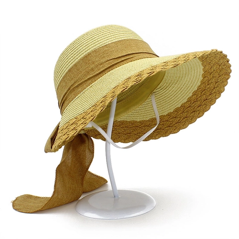 Cappello da Sole in Paglia di Carta a Tesa Larga da Donna Con Fiocco in Raso Protezione UV Traspirante Cappello da Spiaggia