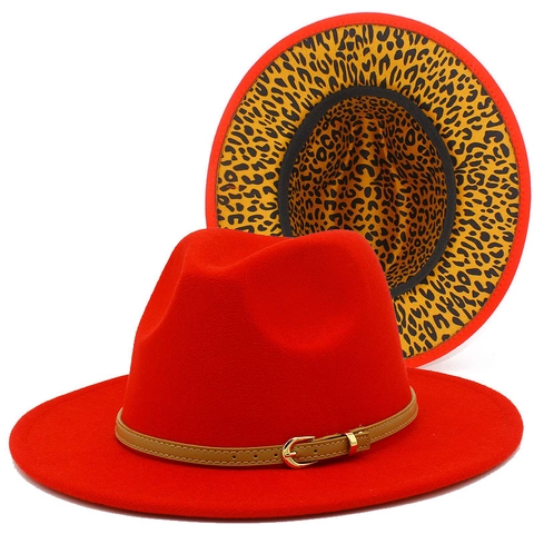 Vintage Leopardenmuster Fedora Hut Für Damen Herren Breiter Krempe Jazz Kappe Mit Gürtelschnalle Elegant Herbst Winter Warm