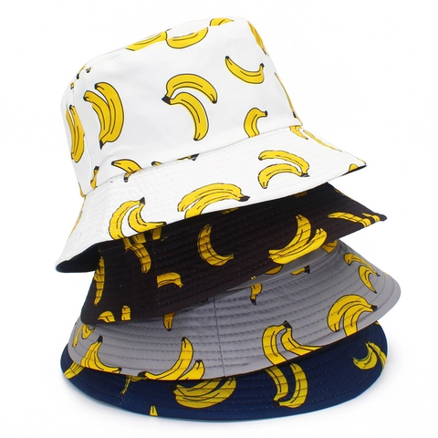 Cappello a Secchiello in Cotone con Stampa di Banane a Cartoni Animati per Uomo Donna Casual Protezione Solare Pescatore