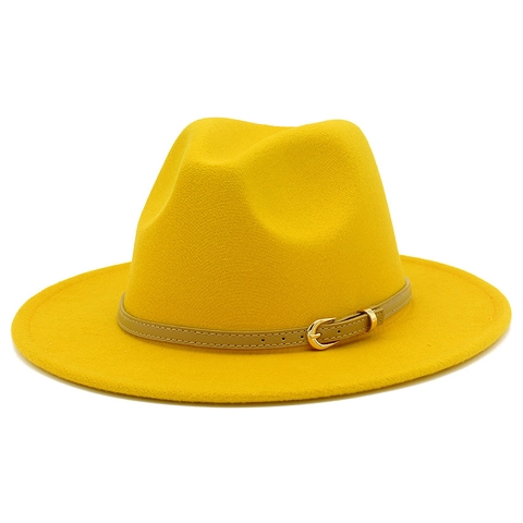 Vintage Wollener Fedora Hut Für Herren Damen Breite Krempe Jazz Hut Mit Gürtelschnalle Einfarbig Warm Winter Outdoor Gentleman Kappe