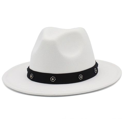 Unisex Wide Brim Wool Felt Fedora Hat Retro Jazz Hat With Rhinestone Flower Band Fashion Elegant Party Gentleman Cap