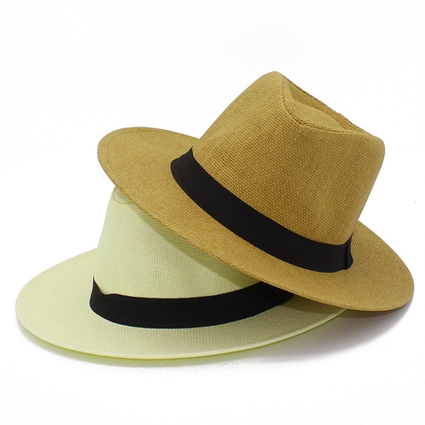 Cappello Fedora in Paglia Estivo per Uomo Donna a Tesa Larga Cappello da Sole Panama Traspirante Cappello da Spiaggia in Paglia di Carta per Viaggi Jazz con Nastro