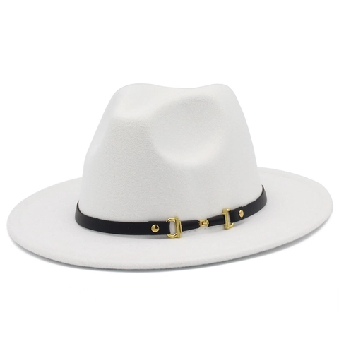 Sombrero Fedora Estilo Británico Vintage Ala Ancha Jazz Para Hombre Mujer Mezcla Algodón Banda Cuero Hebilla Bocado Cálido