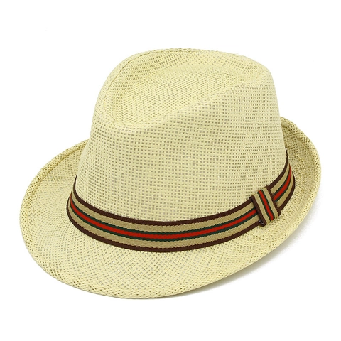 Cappello Fedora in Paglia di Carta Unisex Con Fascia a Righe Rosso Verde Protezione Solare Spiaggia Traspirante Panama Jazz