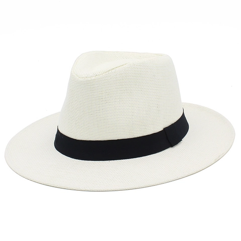 Cappello Fedora in Paglia Estivo per Uomo Donna a Tesa Larga Cappello da Sole Panama Traspirante Cappello da Spiaggia in Paglia di Carta per Viaggi Jazz con Nastro