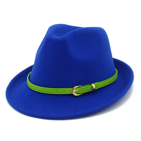Unisex Wollfilz Fedora Hut Mit Grünem Gürtel Goldener Schnalle Vintage Jazz Hut Für Winter Herbst Herren Damen Mode Accessoires