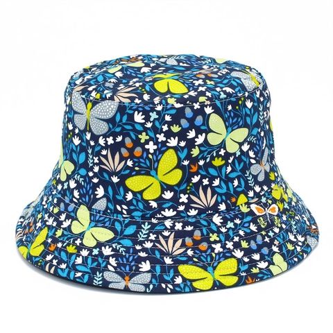 Sombrero de Pescador de Algodón para Mujer con Estampado Floral de Mariposas Lindas Azul Marino Protección Solar Plegable para Playa