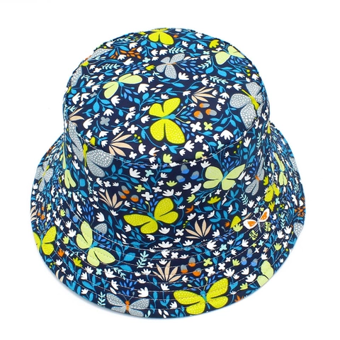 Sombrero de Pescador de Algodón para Mujer con Estampado Floral de Mariposas Lindas Azul Marino Protección Solar Plegable para Playa