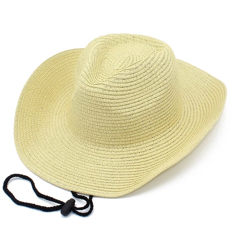 Sombrero Vaquero de Paja de Verano para Hombres Mujeres Ala Ancha Protección Solar Sombrero de Pesca Con Cuerda Antiviento Ajustable