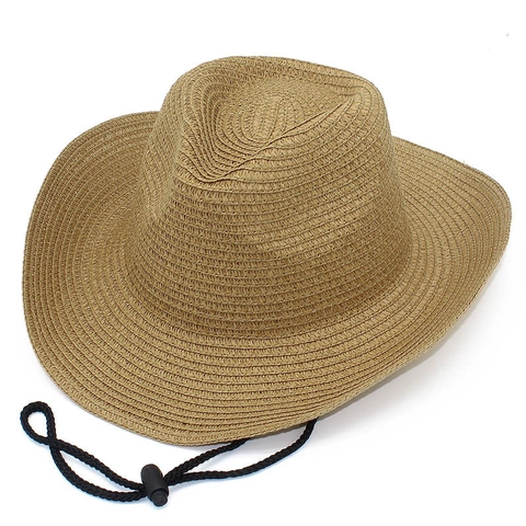 Sombrero Vaquero de Paja de Verano para Hombres Mujeres Ala Ancha Protección Solar Sombrero de Pesca Con Cuerda Antiviento Ajustable