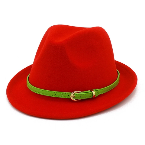 Unisex Wollfilz Fedora Hut Mit Grünem Gürtel Goldener Schnalle Vintage Jazz Hut Für Winter Herbst Herren Damen Mode Accessoires