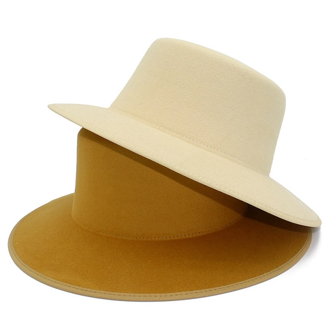 Cappello Fedora Boater Unisex Vintage Testa Piatta Tesa Larga Bordo Bordato in Misto Cotone Feltro per Autunno Inverno