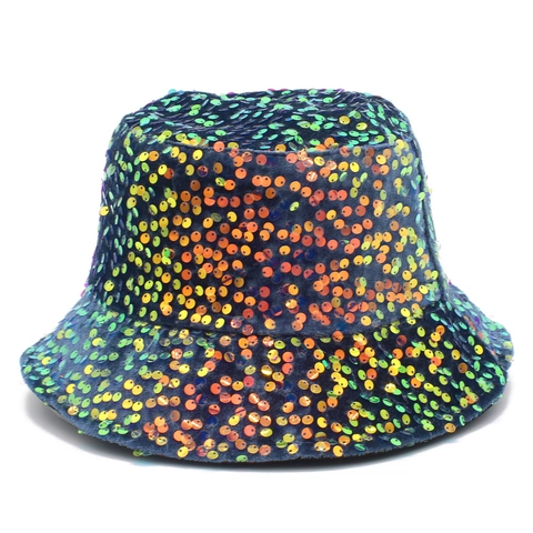 Glänzender Pailletten Anglerhut Für Damen Herren Bunt Hip Hop Party Festival Sonnenhut Streetwear Mode Faltbarer Fischerhut