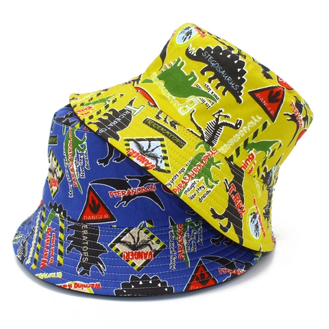 Sombrero de Pescador de Algodón con Estampado de Dinosaurio de Dibujos Animados Transpirable Protección Solar Playa Verano