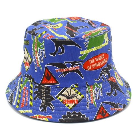 Sombrero de Pescador de Algodón con Estampado de Dinosaurio de Dibujos Animados Transpirable Protección Solar Playa Verano