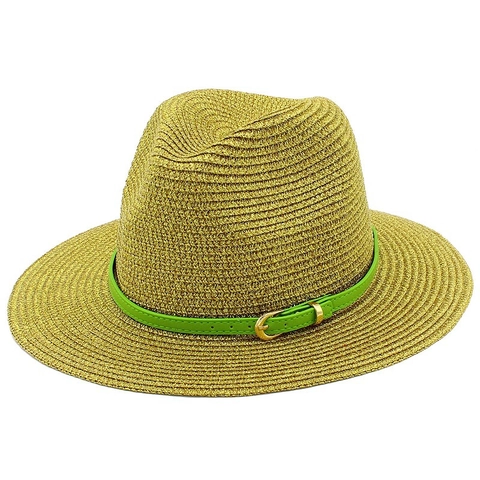 Cappello Fedora in Paglia Metallica Per Uomo Donna Protezione Solare Tesa Larga Spiaggia Estate Cappello da Viaggio Con Cinturino Verde Neon
