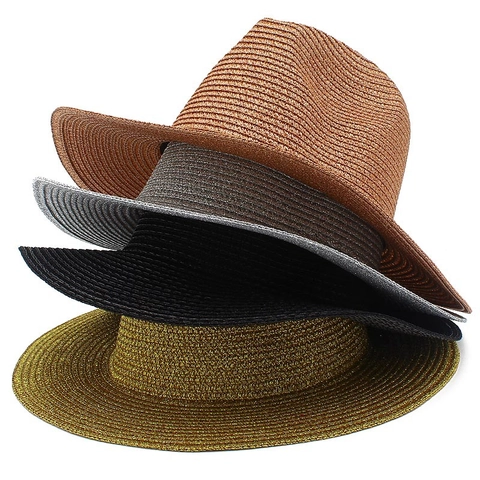 Metallic Luster Panama Straw Hat For Men Women Summer Wide Brim Fedora Jazz Sun Beach Cowboy Hat