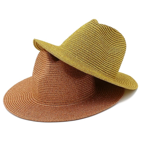 Metallic Luster Panama Straw Hat For Men Women Summer Wide Brim Fedora Jazz Sun Beach Cowboy Hat