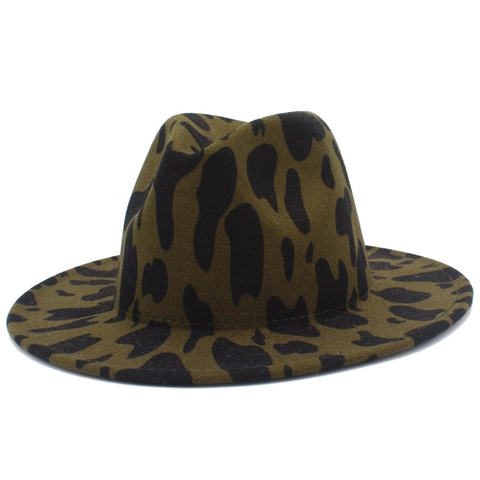 Cappello Fedora Vintage a Tesa Larga Con Stampa Mucca per Uomo Donna Cappello Jazz Casual in Feltro di Lana Berretto da Festa in Stile Britannico
