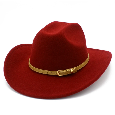 Chapeau Fedora Cowboy Western Vintage Unisexe Bord Incurvé Sensation Laine Chapeau Jazz Avec Boucle De Ceinture En Cuir Homme Femme