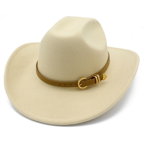 Vintage British Style Cowboy Fedora Hat For Men Women Solid Felt Hat With Leather Belt Heart Pendant Wide Brim Jazz Hat