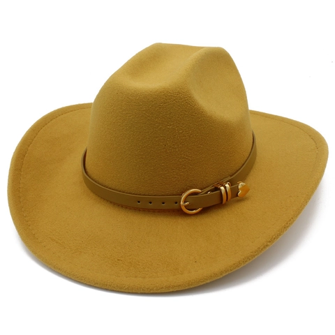 Vintage British Style Cowboy Fedora Hat For Men Women Solid Felt Hat With Leather Belt Heart Pendant Wide Brim Jazz Hat
